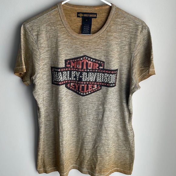 Harley-Davidson Tops - Harley-Davidson Women Ombré crew neck Studded tee -Tan Mustard & Orange- Size M